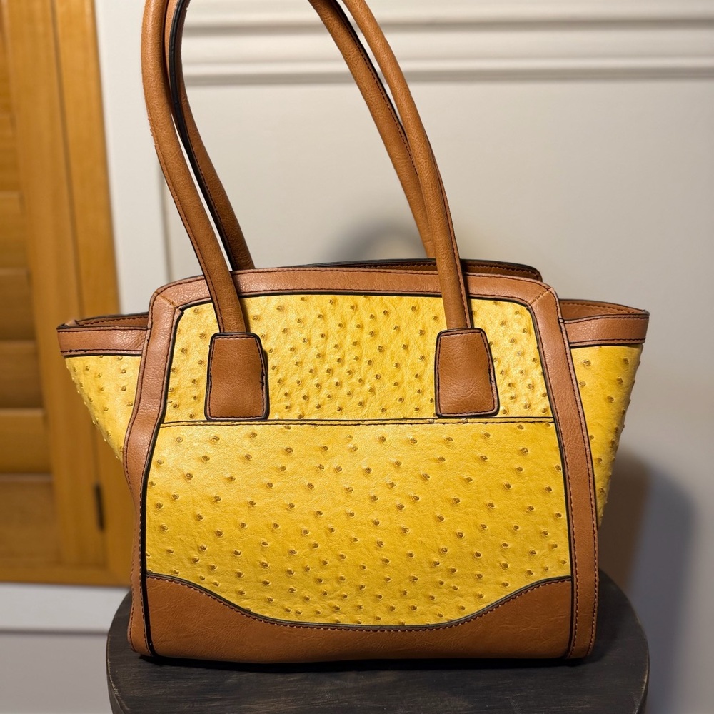 London Fog Mustard and Tan Satchel - Picture 2 of 5